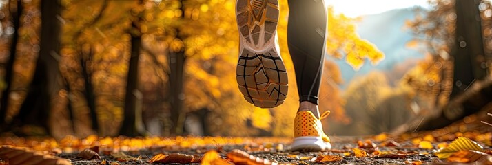Autumn Jogging in Forest with Yellow Leaves