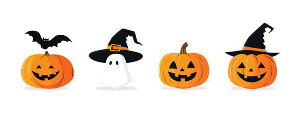 Halloween Pumpkin Set Vector Illustration On White Background