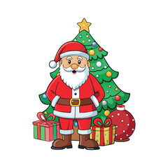 Santa claus and christmas tree Vector art illustration isolated on a white background