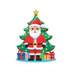 Santa claus and christmas tree Vector art illustration isolated on a white background