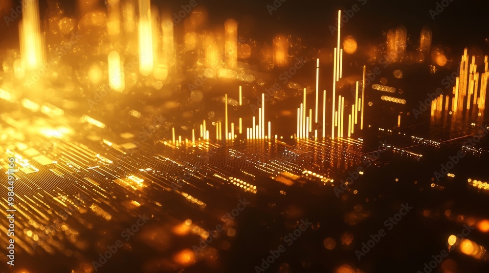 Poster displays complex data visualizations using a futuristic interface