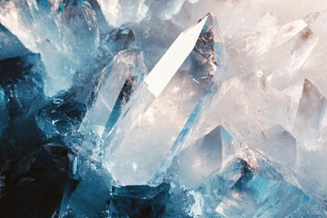 Crystal texture with sharp edges and light refracting through translucent surfaces