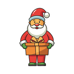 Christmas santa claus holding a gift Vector art illustration isolated on a white background