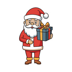 Christmas santa claus holding a gift Vector art illustration isolated on a white background