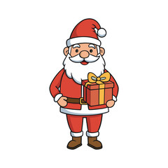 Christmas santa claus holding a gift Vector art illustration isolated on a white background