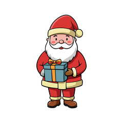 Christmas santa claus holding a gift Vector art illustration isolated on a white background