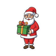 Christmas santa claus holding a gift Vector art illustration isolated on a white background
