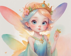 A mesmerizing illustration of a fairy princess with colorful wings, adorned in magical attire, exuding fantasy, whimsy, and ethereal beauty in a dreamlike setting.