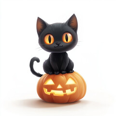 Cute Black Cat in Pumpkin - Halloween Illustration