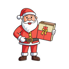 Christmas santa claus holding a gift Vector art illustration isolated on a white background
