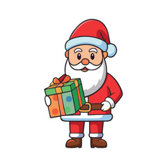 Christmas santa claus holding a gift Vector art illustration isolated on a white background