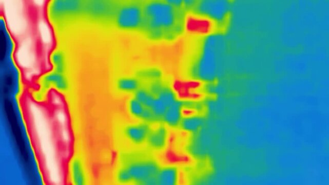 Walker on sidewalks and cars on the roadwayI (street hustle)made from thermal imager device. Vertical video