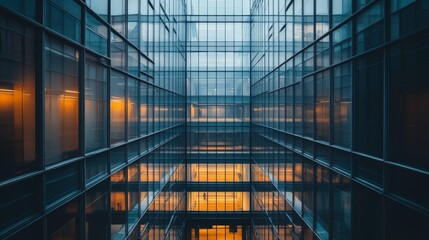 A modern bank building with tall glass windows and a sleek design