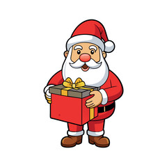 Christmas santa claus holding a gift Vector art illustration isolated on a white background
