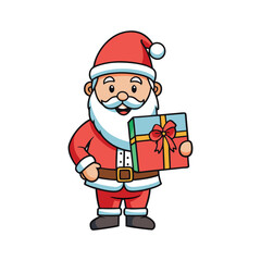 Christmas santa claus holding a gift Vector art illustration isolated on a white background