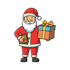 Christmas santa claus holding a gift Vector art illustration isolated on a white background