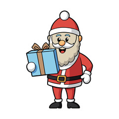 Christmas santa claus holding a gift Vector art illustration isolated on a white background