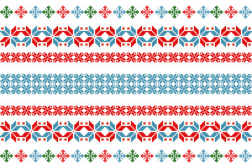 Seamless Christmas pattern with green and red Christmas trees, perfect for festive decorations, vintage designs, and holiday-themed textiles,Traditional ethnic, geometric, ethnic,culture, fabric