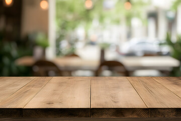 Empty Wooden Table with Cafe Background | Cozy Setting for Relaxation and Dining