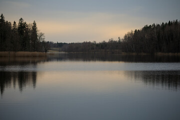 Fototapeta premium Tranquil early spring scene of Vasaknas lake