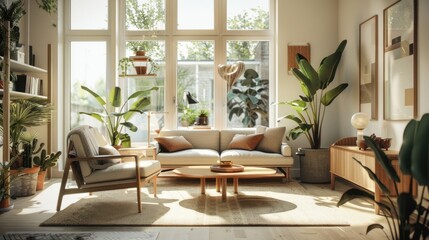 Modern Living Room Interior Design with Lush Greenery