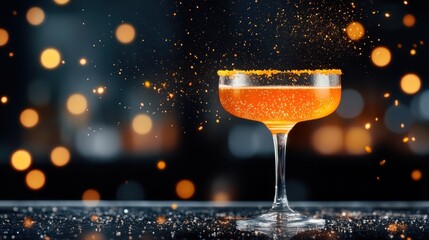 Sparkling Cocktail with Vibrant Bokeh Background
