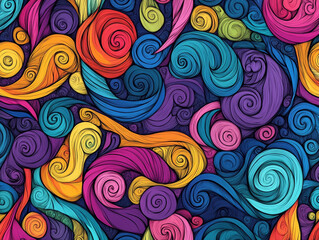 Fototapeta premium A colorful zentangle drawing with swirls and curves. The colors are vibrant and the brushstrokes are bold. 
