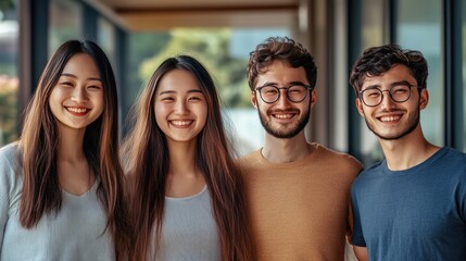 Obraz premium Happy Group of Young Friends Smiling and Enjoying Time Together