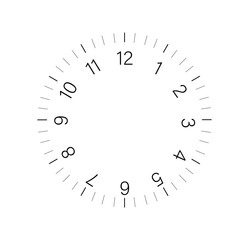 Mechanical clock template. Watch and timepiece. Circle and rounded chronometer. Graphic element for website. Hour and minute, second. Flat vector illustration