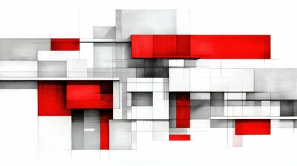 Abstract geometric art with red and gray blocks