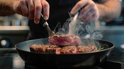 Professional cooking as chefs collaborate to create a fusion pork steak menu that combines international flavors with local ingredients.