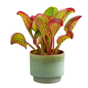 Flycatcher plant, dionea predator in a pot, transparent background, PNG.