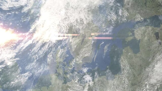 Zooming in on Jonkoping, Sweden frome space - Perfect for Travel Intros and Backgrounds. Realistic 3D Animation.