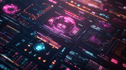 Obraz premium A glowing blue circle dominates the digital interface of the future