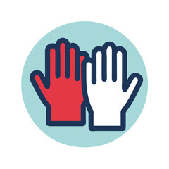 Obraz premium Medical gloves icon in modern flat style with blue, red, and white colors, design concept