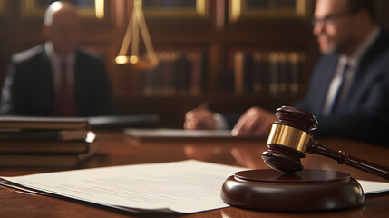 Bankruptcy meeting in lawyer's office with client signing papers