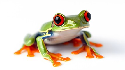 Fototapeta premium Green Tree Frog on White Background, Photo Realistic, Texture, Pattern Background, Wallpaper, Cover and Screen of Smartphone, PC, Laptop, 9:16 and 16:9 Format