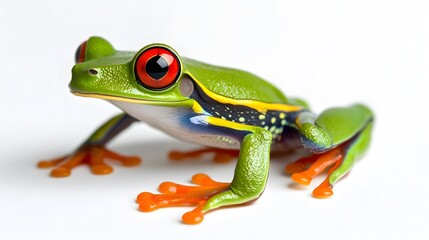 Obraz premium Green Tree Frog on White Background, Photo Realistic, Texture, Pattern Background, Wallpaper, Cover and Screen of Smartphone, PC, Laptop, 9:16 and 16:9 Format