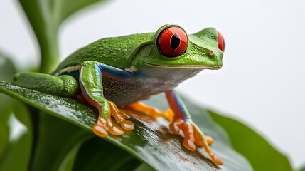 Green Tree Frog on White Background, Photo Realistic, Texture, Pattern Background, Wallpaper, Cover and Screen of Smartphone, PC, Laptop, 9:16 and 16:9 Format