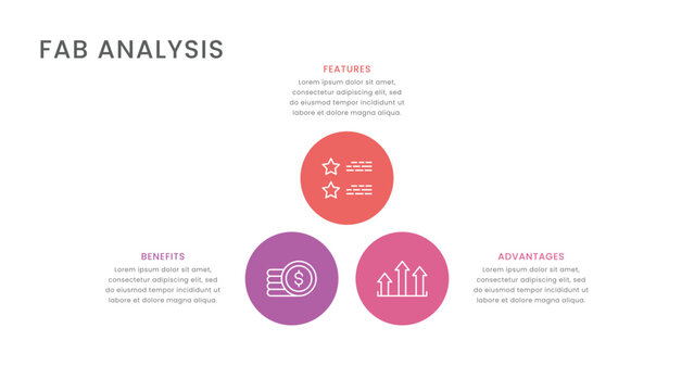 Circle Pyramid FAB analysis model infographic template design with icons
