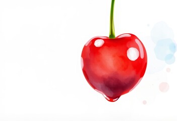 Watercolor Cherry Pit A single red cherry pit falling highlighte