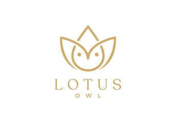 lotus flower with owl spa beauty logo design template