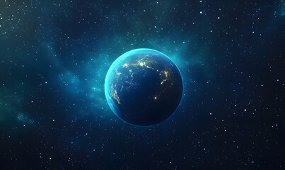 graphics of space, planets, and astronauts on a white background.