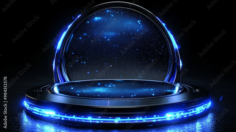 Poster a hologram button with an hud circle interface. an advanced virtual reality display with futuristic 