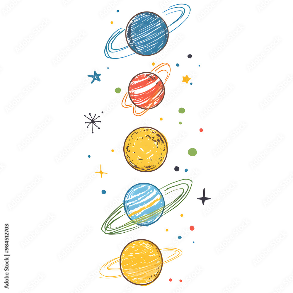 Wall mural graphics of space, planets, and astronauts on a white background.