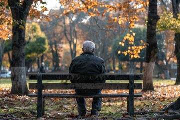 Fototapeta premium Senior man relaxing on bench in autumn park