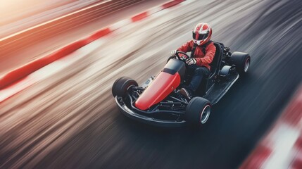 A man is expertly riding a gokart on a welldesigned track