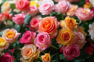 Obraz premium Beautiful colorful roses forming a romantic floral background