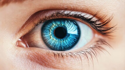 A close-up of a striking blue eye showcasing intricate details and vibrant colors, perfect for artistic or medical explorations.