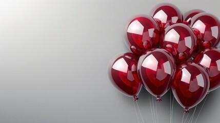 Rich burgundy balloons against a solid silver background, floating on the right with the left side empty for text.